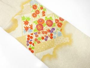 綴れ　桧垣に菊・楓模様織り出し　名古屋帯